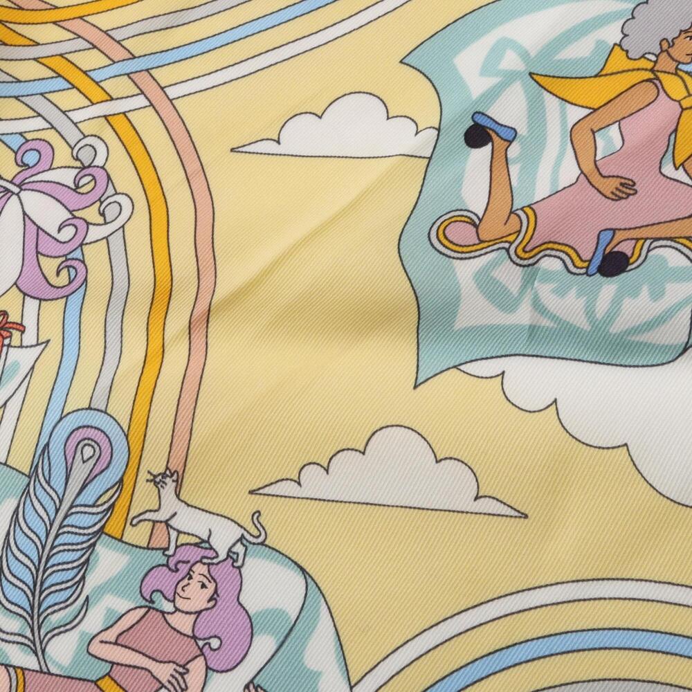 Hermes Carre 70 CARRES VOLANTS Scarf/Muffler, Silk, Women's, Yellow/Multicolor - Picture 4 of 6